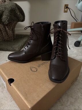 Ahimsa Andrea Espresso Brown Lace up Heel Boot